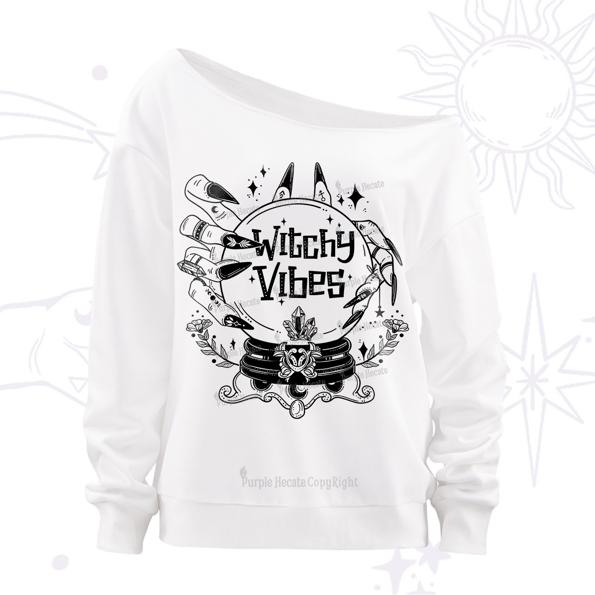 Purplehecate Witchy Vibes Off The Shoulder Sweatshirt