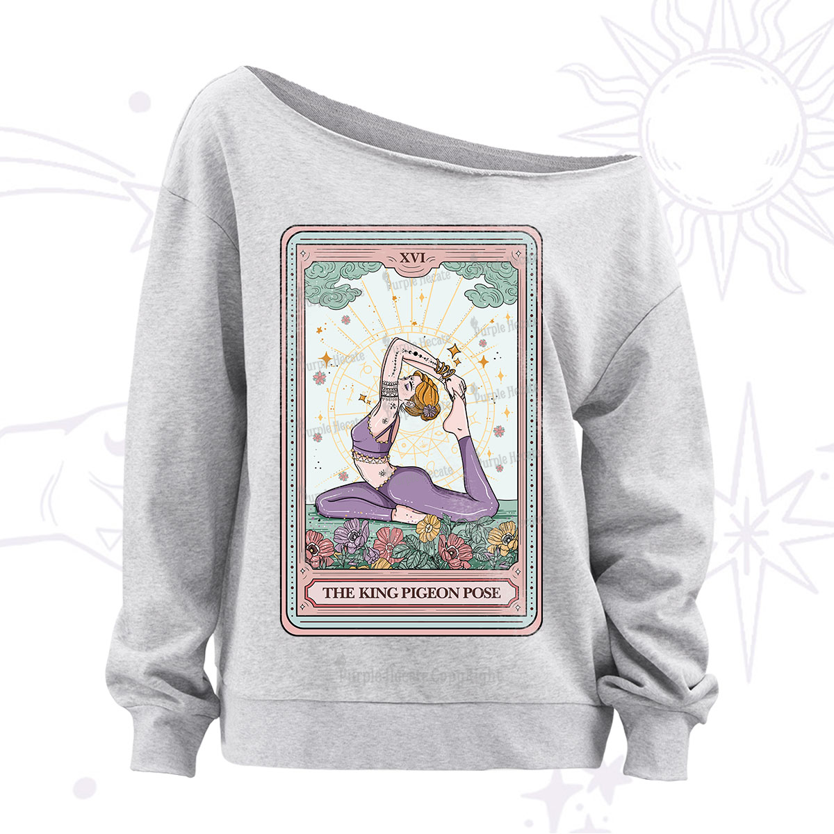 Purplehecate The King Pigeon Pose Tarot Card Off The Shoulder Sweatshirt