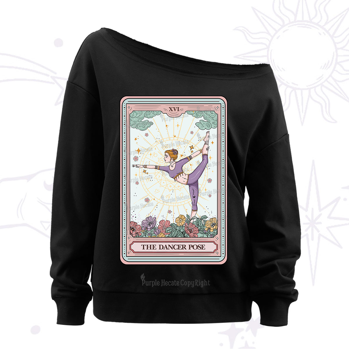 Purplehecate The Dancer Pose Tarot Card Off The Shoulder Sweatshirt