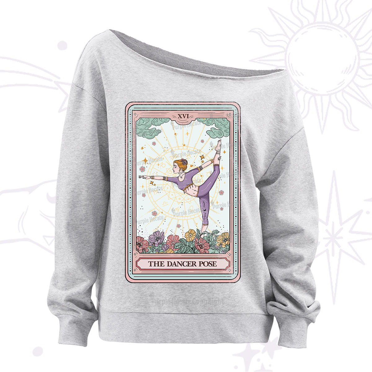 Purplehecate The Dancer Pose Tarot Card Off The Shoulder Sweatshirt