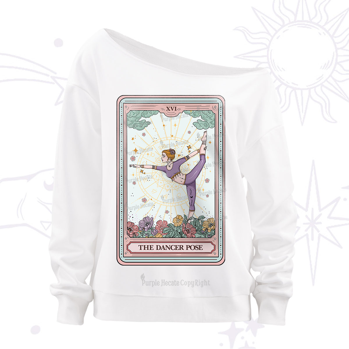Purplehecate The Dancer Pose Tarot Card Off The Shoulder Sweatshirt
