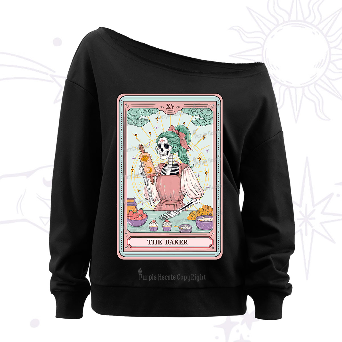 Purplehecate The Bakery Tarot Card Off The Shoulder Sweatshirt