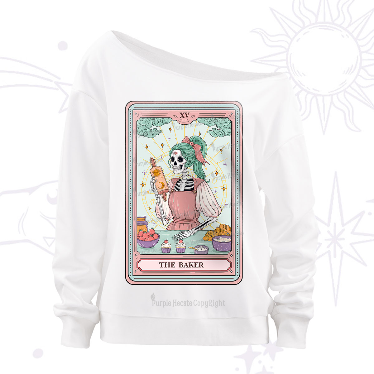 Purplehecate The Bakery Tarot Card Off The Shoulder Sweatshirt