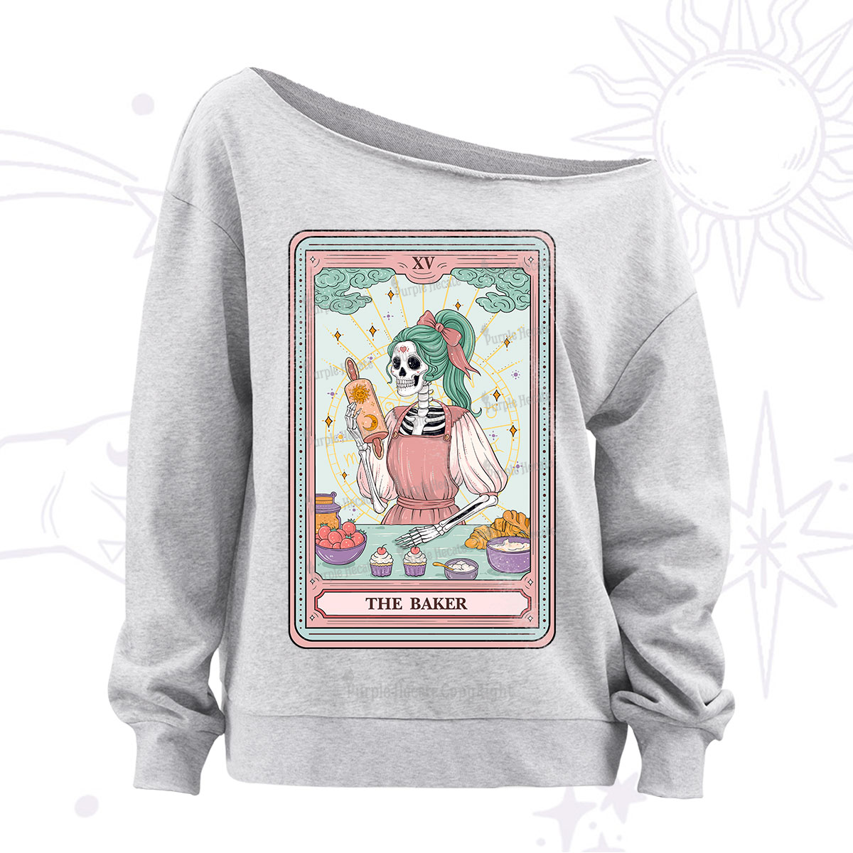 Purplehecate The Bakery Tarot Card Off The Shoulder Sweatshirt