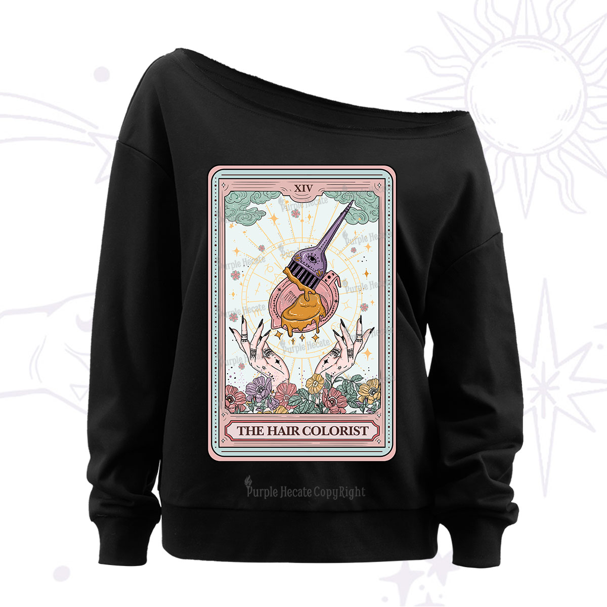 Purplehecate The Hail Colorist Tarot Card Off The Shoulder Sweatshirt