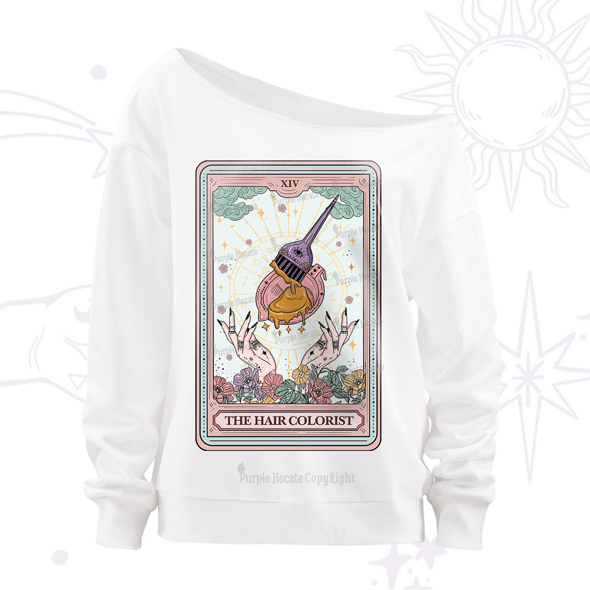 Purplehecate The Hail Colorist Tarot Card Off The Shoulder Sweatshirt