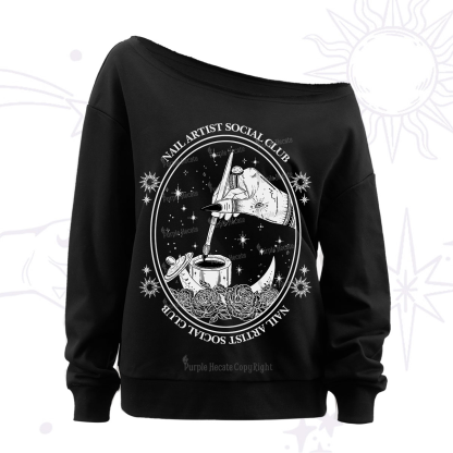 Purplehecate Nail Artist Social Club Off The Shoulder Sweatshirt