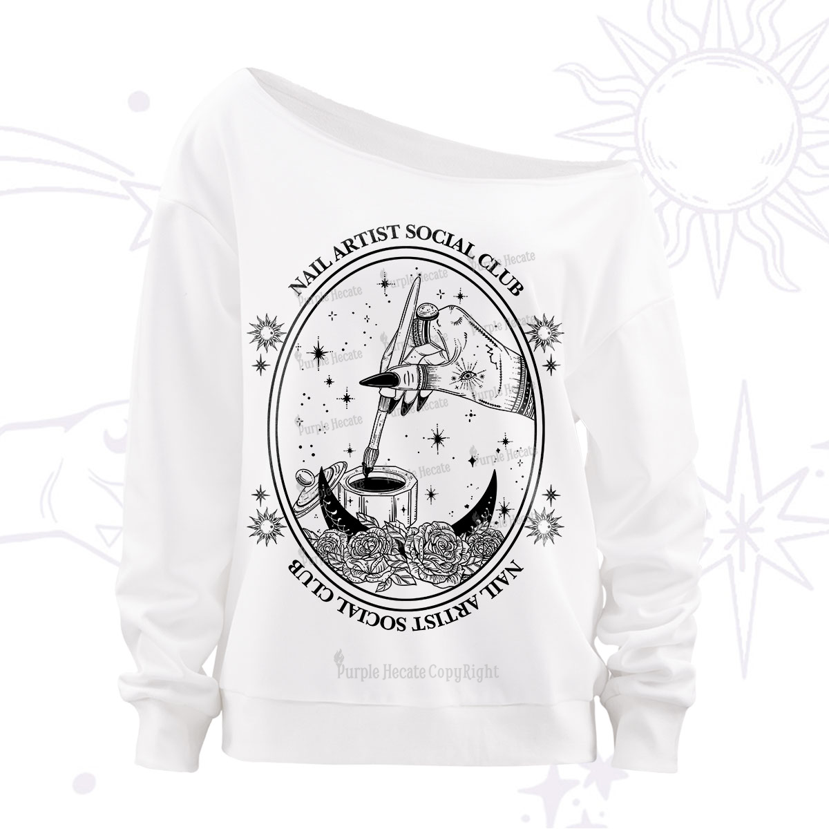Purplehecate Nail Artist Social Club Off The Shoulder Sweatshirt