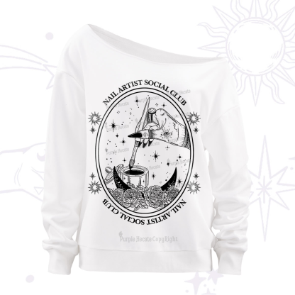 Purplehecate Nail Artist Social Club Off The Shoulder Sweatshirt