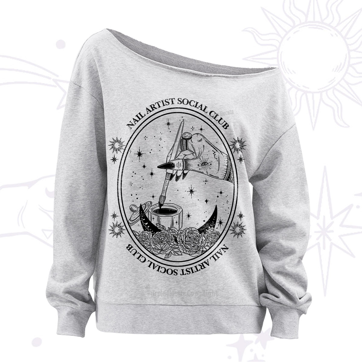 Purplehecate Nail Artist Social Club Off The Shoulder Sweatshirt