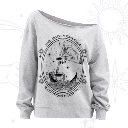 Purplehecate Nail Artist Social Club Off The Shoulder Sweatshirt