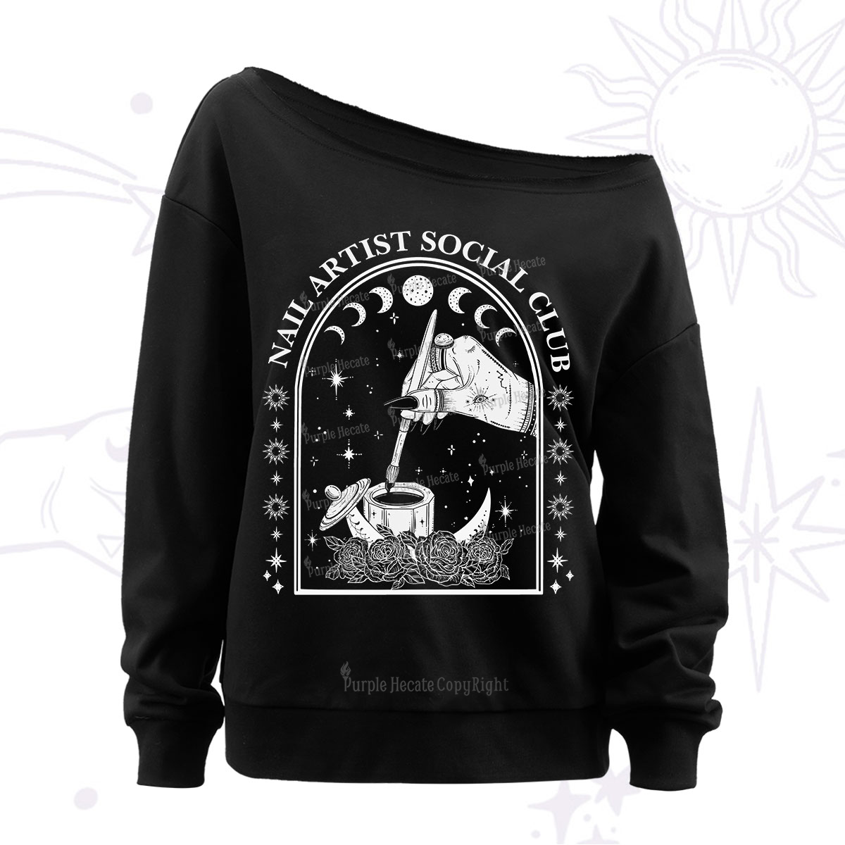 Purplehecate Nail Artist Club Collective Off The Shoulder Sweatshirt