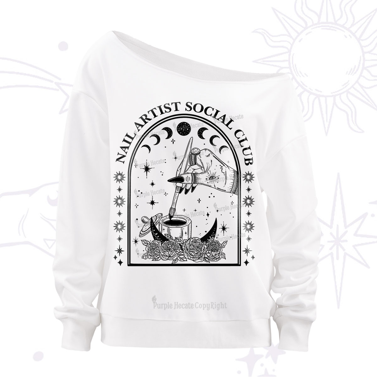 Purplehecate Nail Artist Club Collective Off The Shoulder Sweatshirt