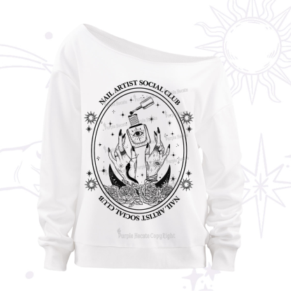 Purplehecate Nail Artist Club Off The Shoulder Sweatshirt