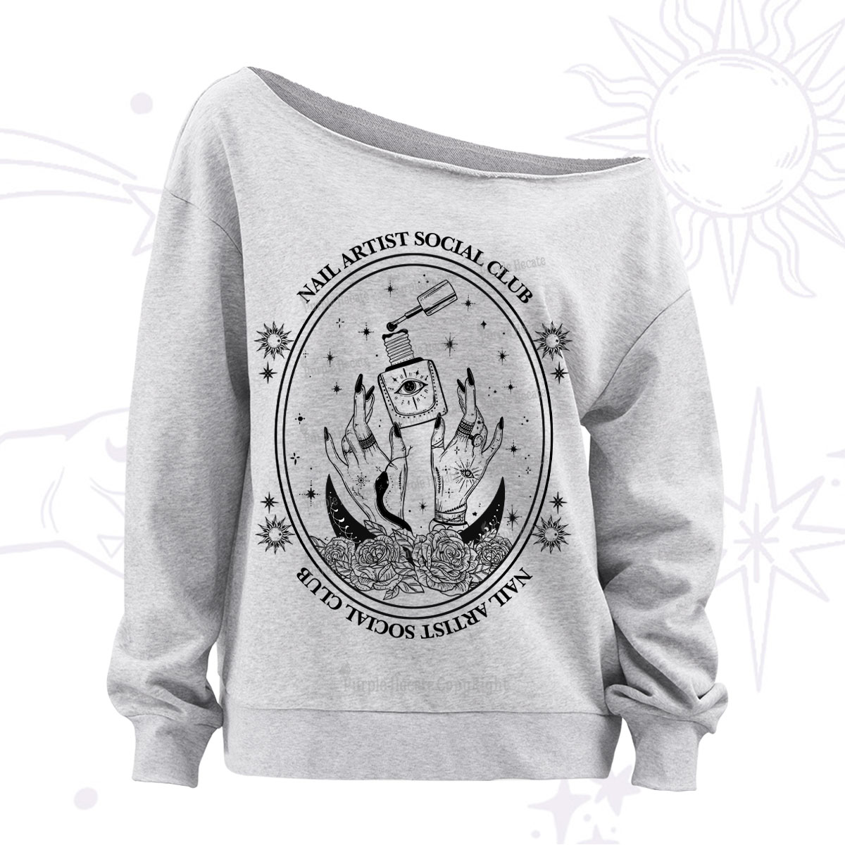 Purplehecate Nail Artist Club Off The Shoulder Sweatshirt