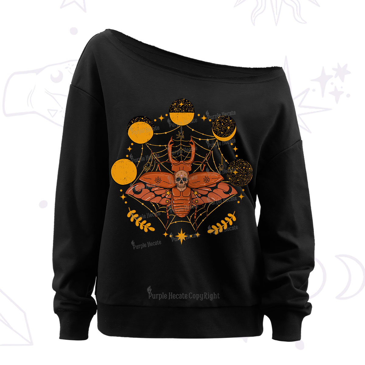 Purplehecate Lunar Web Death Beetle Off The Shoulder Sweatshirt