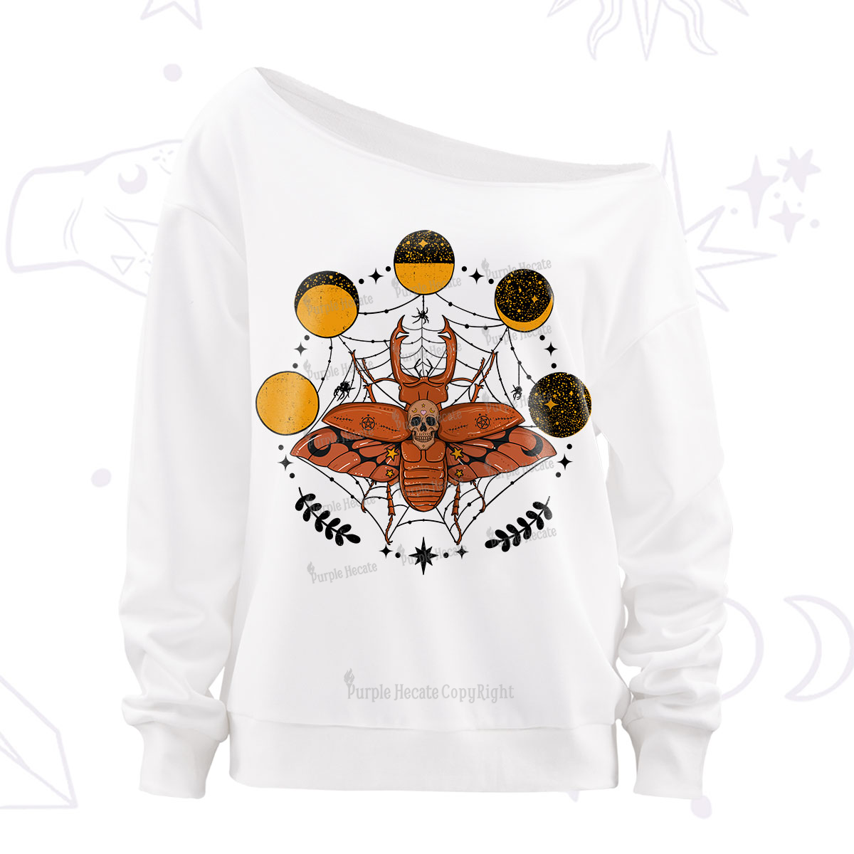 Purplehecate Lunar Web Death Beetle Off The Shoulder Sweatshirt