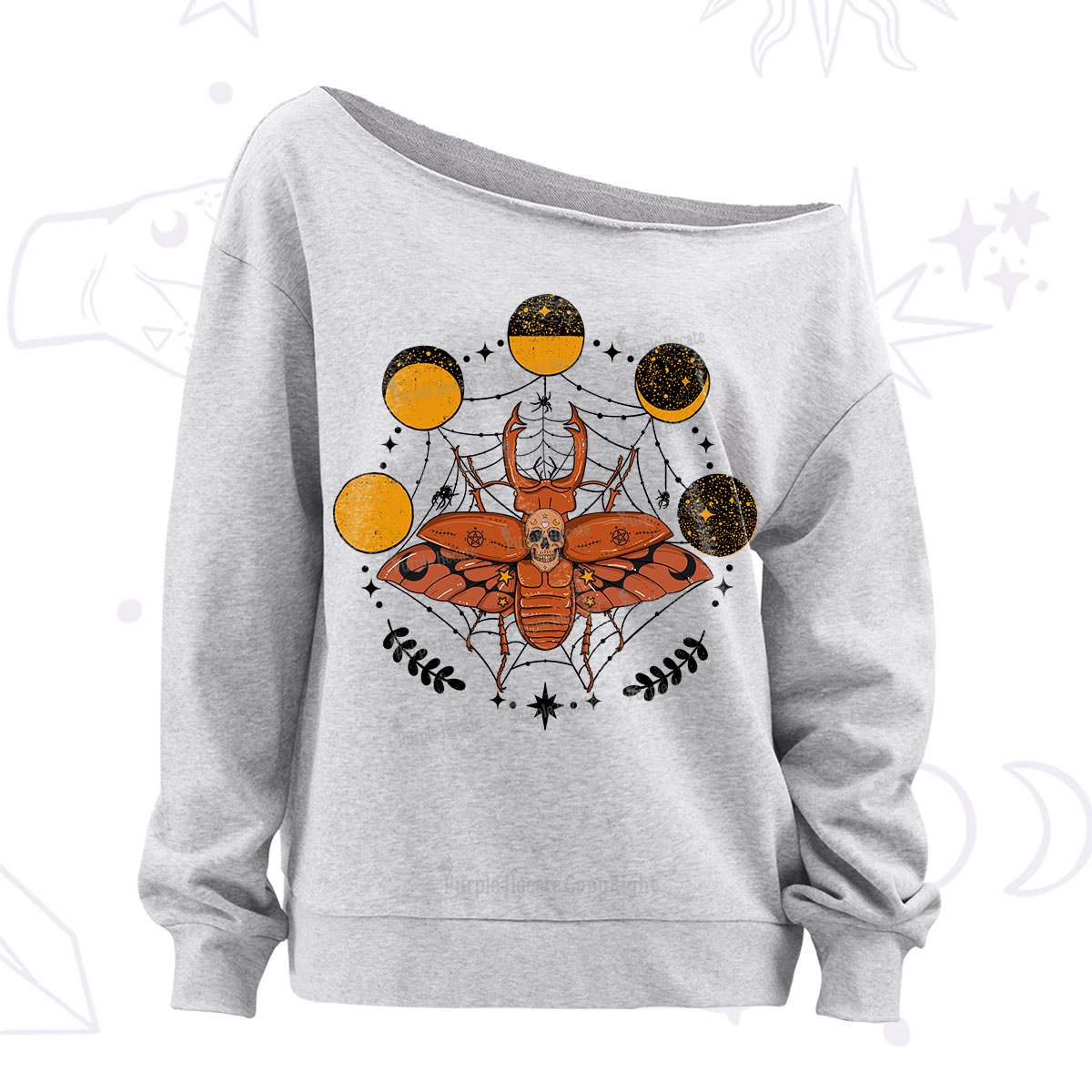 Purplehecate Lunar Web Death Beetle Off The Shoulder Sweatshirt