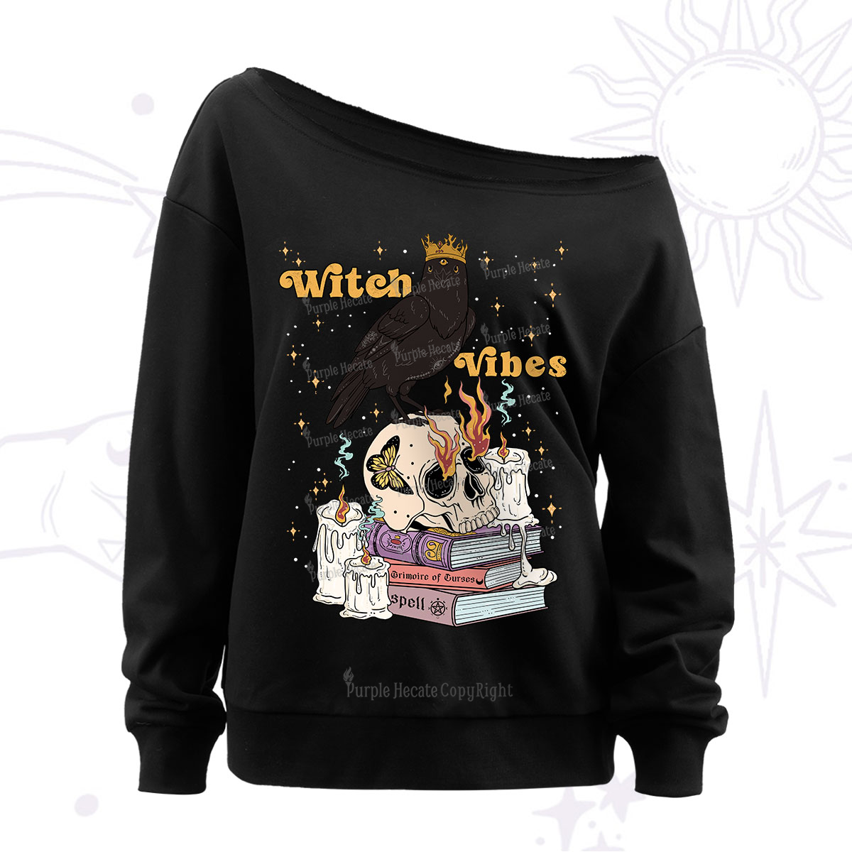 Purplehecate Witch Vibes Off The Shoulder Sweatshirt