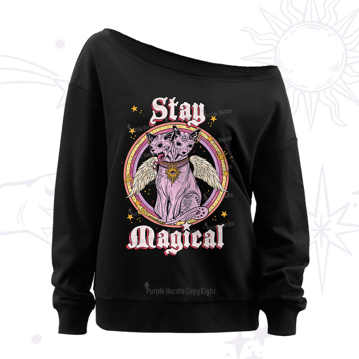 Purplehecate Stay Magical Off The Shoulder Sweatshirt