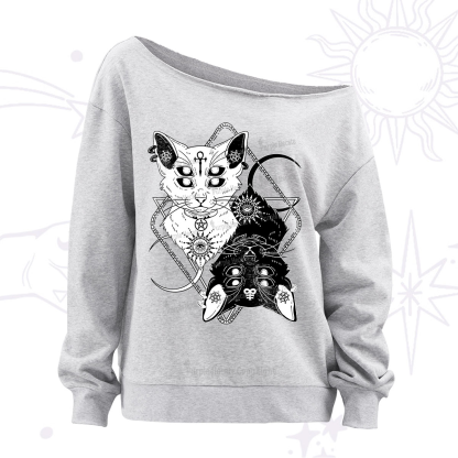 Purplehecate Occult Mirror Cats Off The Shoulder Sweatshirt