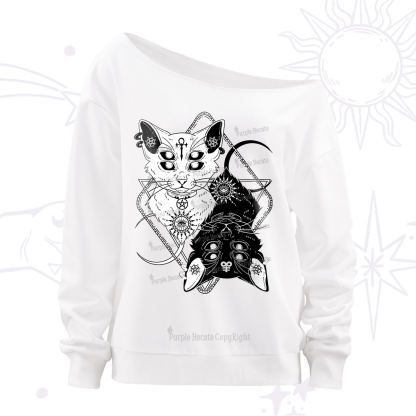 Purplehecate Occult Mirror Cats Off The Shoulder Sweatshirt