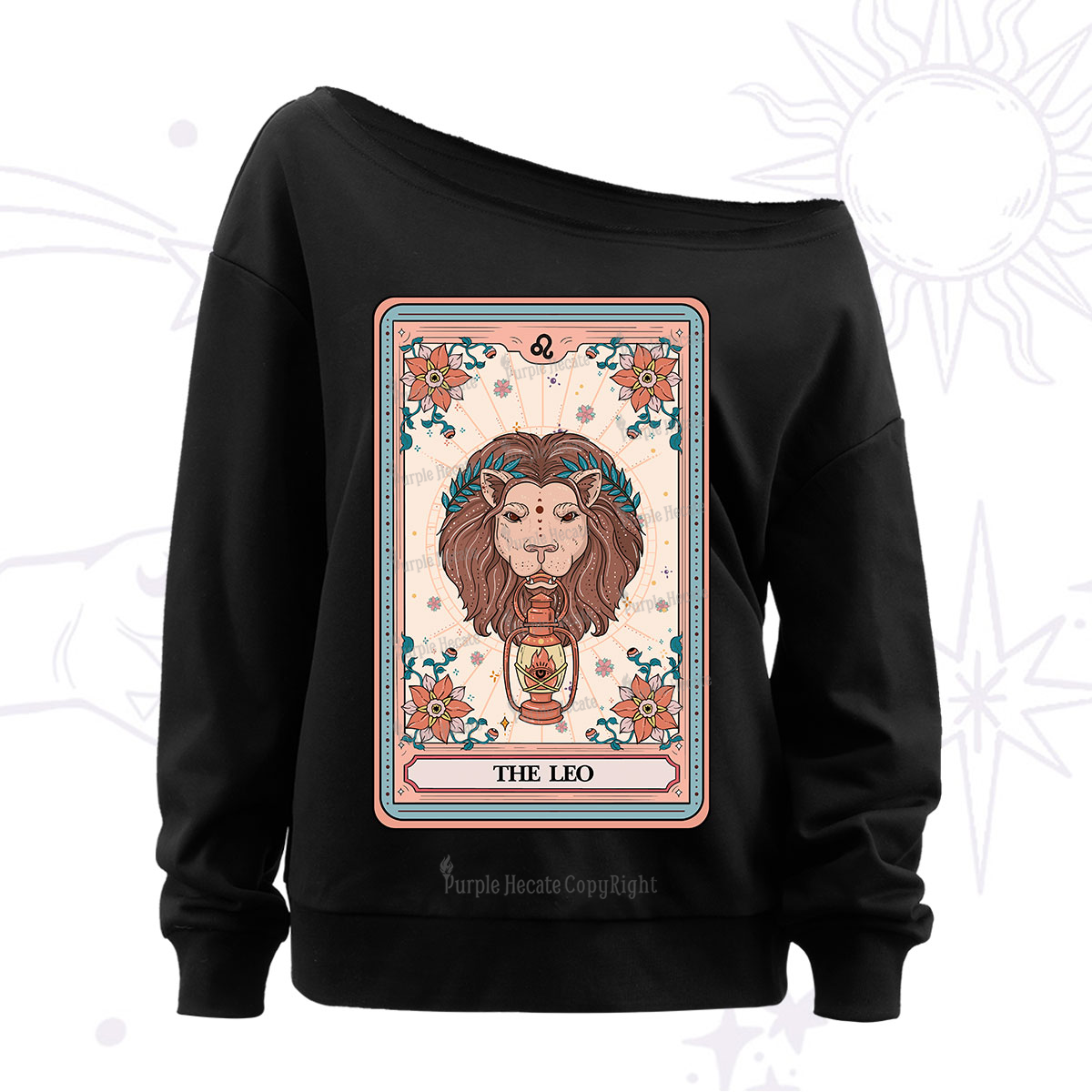 Purplehecate The Leo Tarot Card Off The Shoulder Sweatshirt