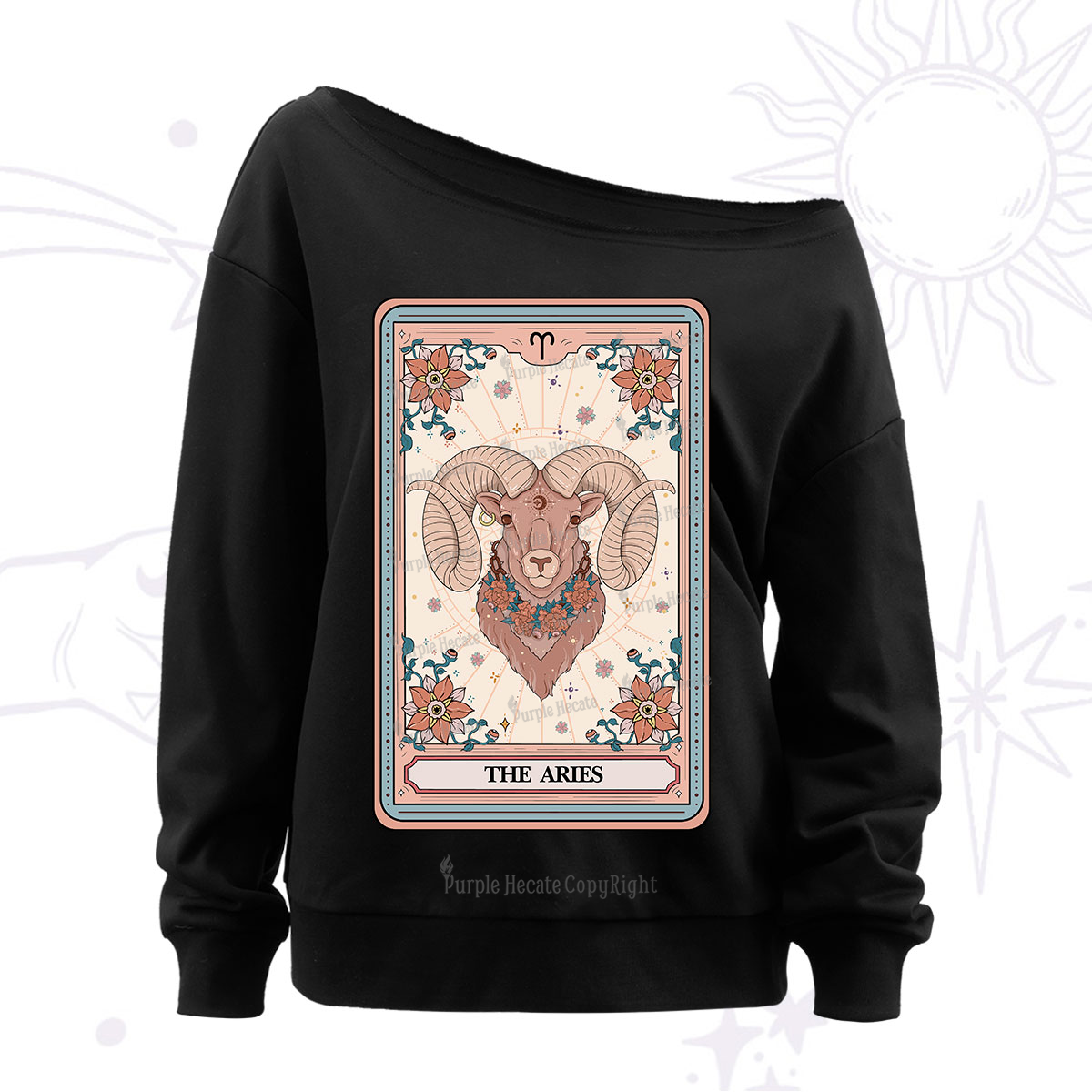 Purplehecate The Aries Tarot Card Off The Shoulder Sweatshirt