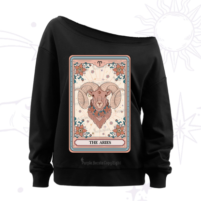Purplehecate The Aries Tarot Card Off The Shoulder Sweatshirt