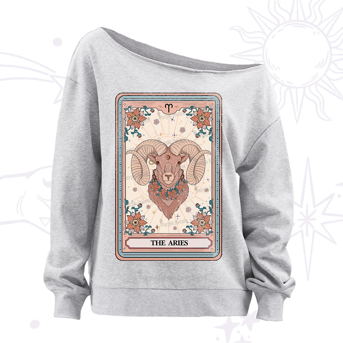 Purplehecate The Aries Tarot Card Off The Shoulder Sweatshirt