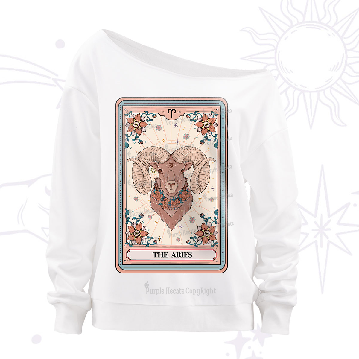 Purplehecate The Aries Tarot Card Off The Shoulder Sweatshirt