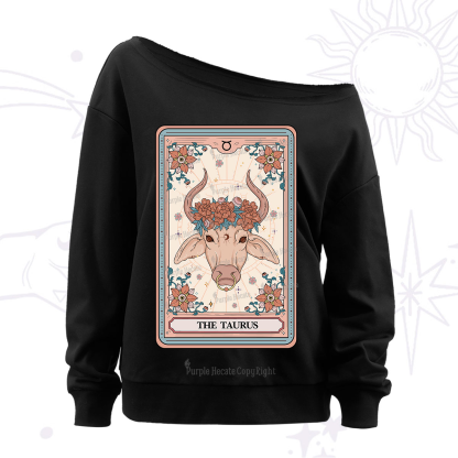 Purplehecate The Taurus Tarot Card Off The Shoulder Sweatshirt