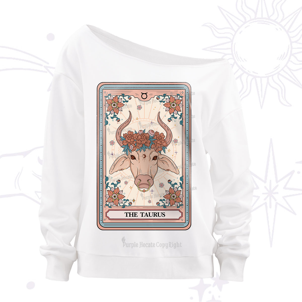 Purplehecate The Taurus Tarot Card Off The Shoulder Sweatshirt