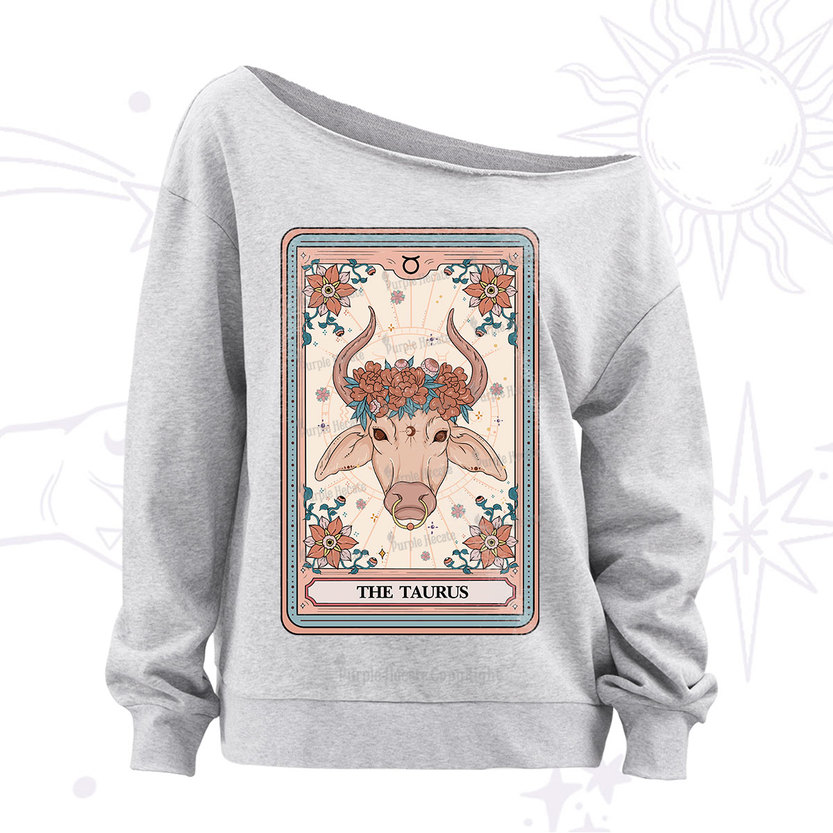 Purplehecate The Taurus Tarot Card Off The Shoulder Sweatshirt