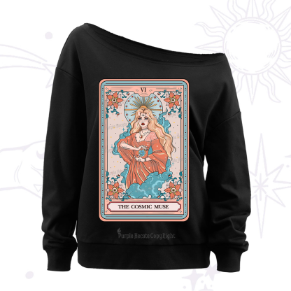 Purplehecate The Cosmic Muse Tarot Card Off The Shoulder Sweatshirt