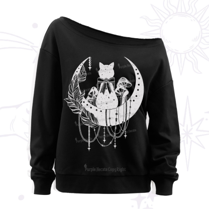 Purplehecate Moonlit Celestial Cat Off The Shoulder Sweatshirt