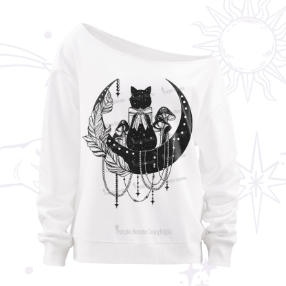 Purplehecate Moonlit Celestial Cat Off The Shoulder Sweatshirt