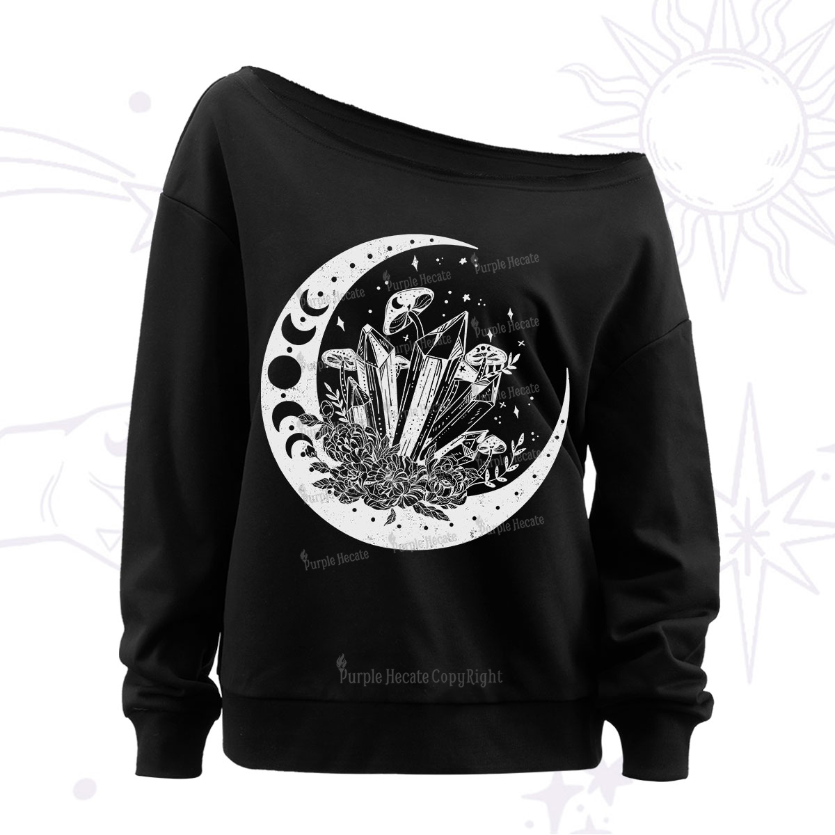 Purplehecate Moonshine and Crystal Off The Shoulder Sweatshirt