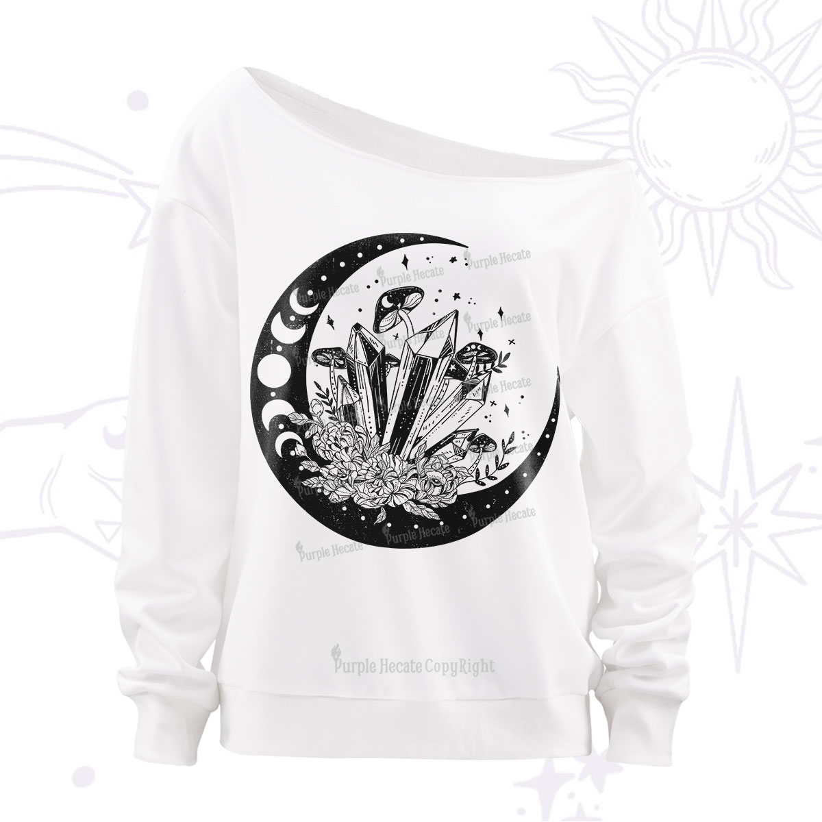 Purplehecate Moonshine and Crystal Off The Shoulder Sweatshirt
