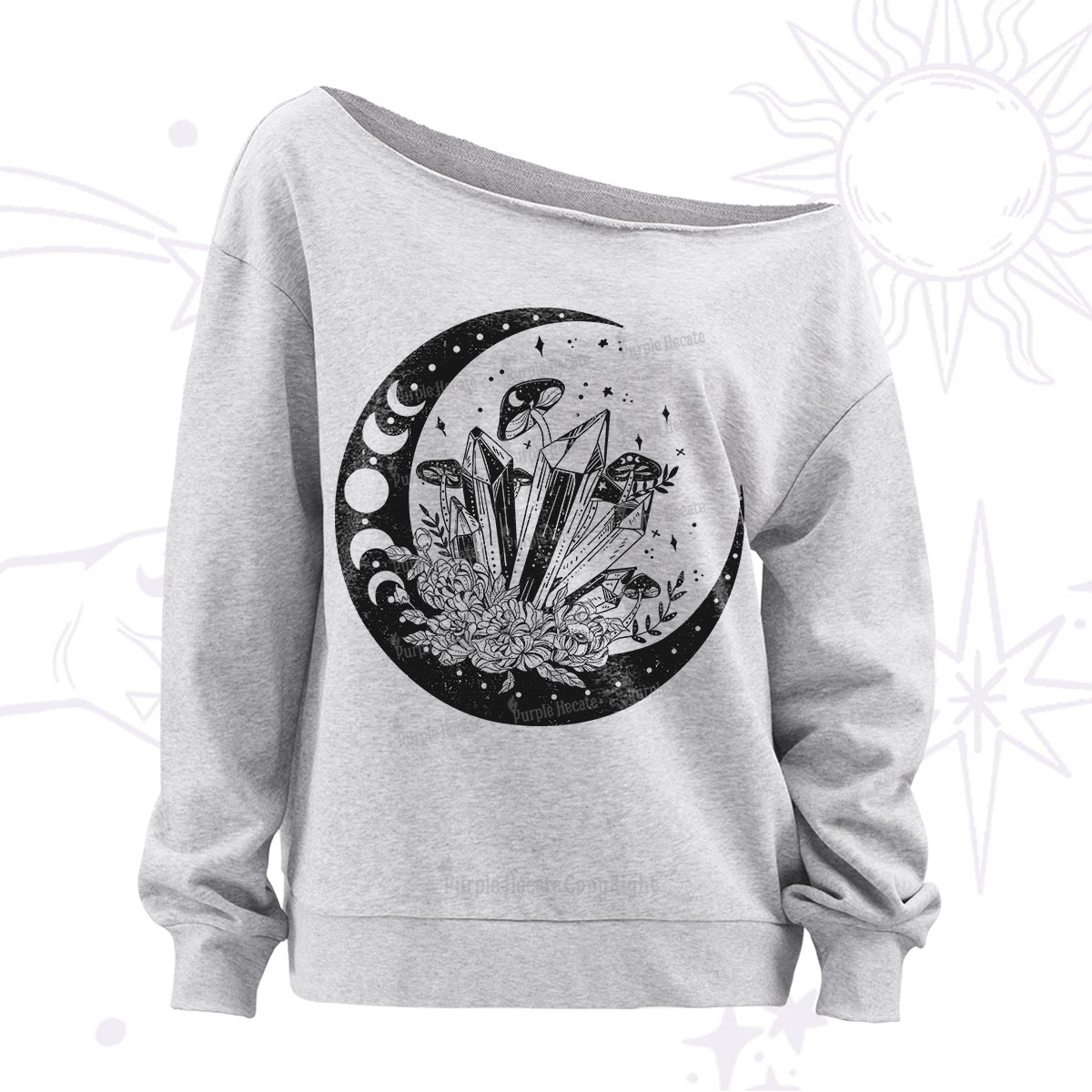 Purplehecate Moonshine and Crystal Off The Shoulder Sweatshirt