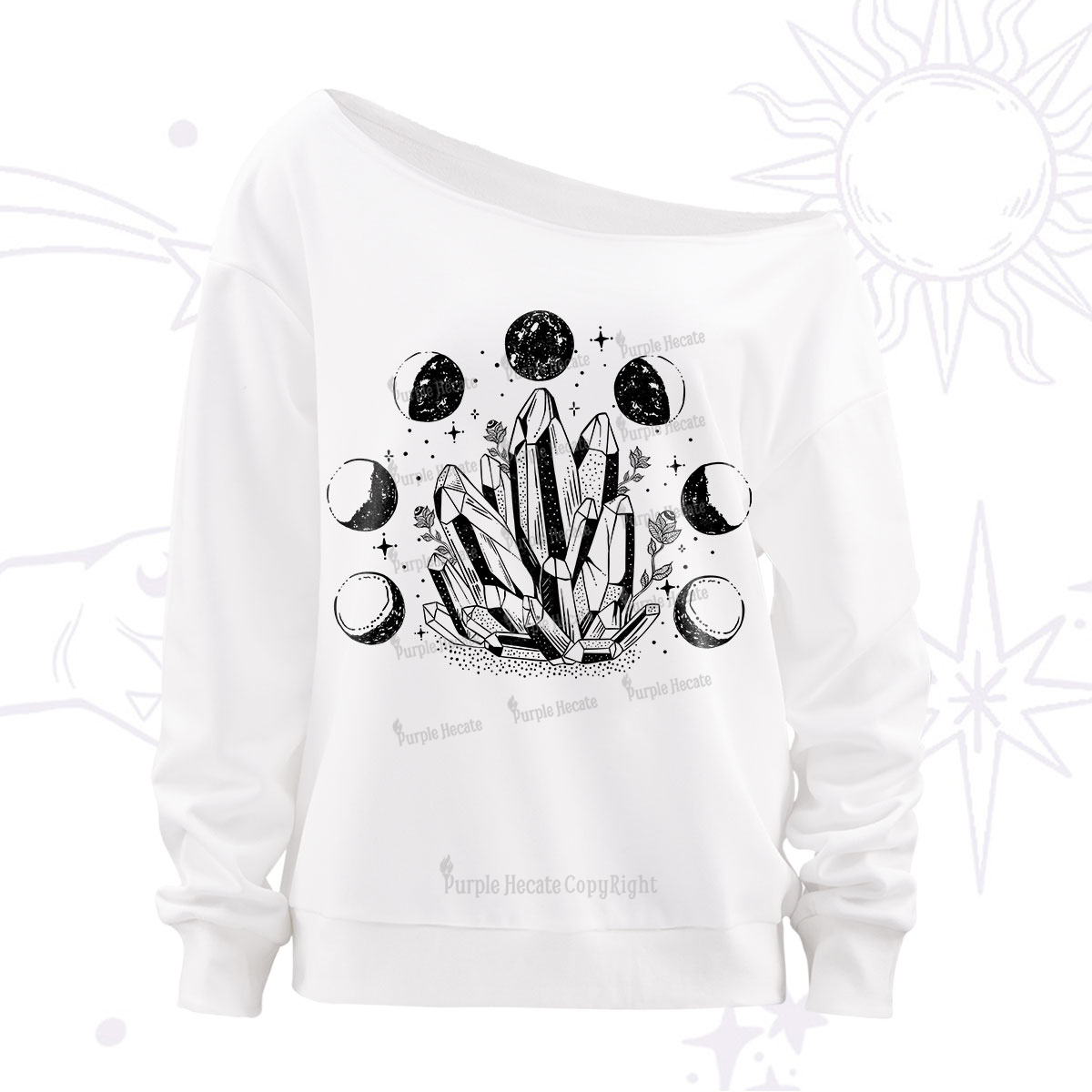 Purplehecate Crystals and Moon Phases Off The Shoulder Sweatshirt
