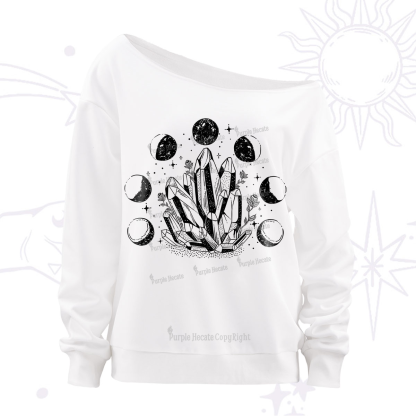 Purplehecate Crystals and Moon Phases Off The Shoulder Sweatshirt
