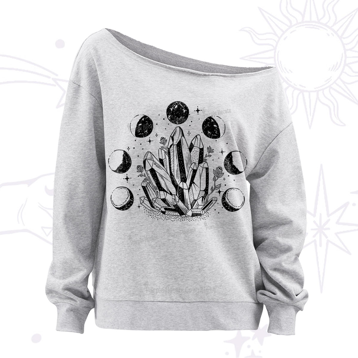 Purplehecate Crystals and Moon Phases Off The Shoulder Sweatshirt