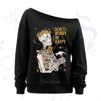 Purplehecate Don't Worry Be Happy Off The Shoulder Sweatshirt
