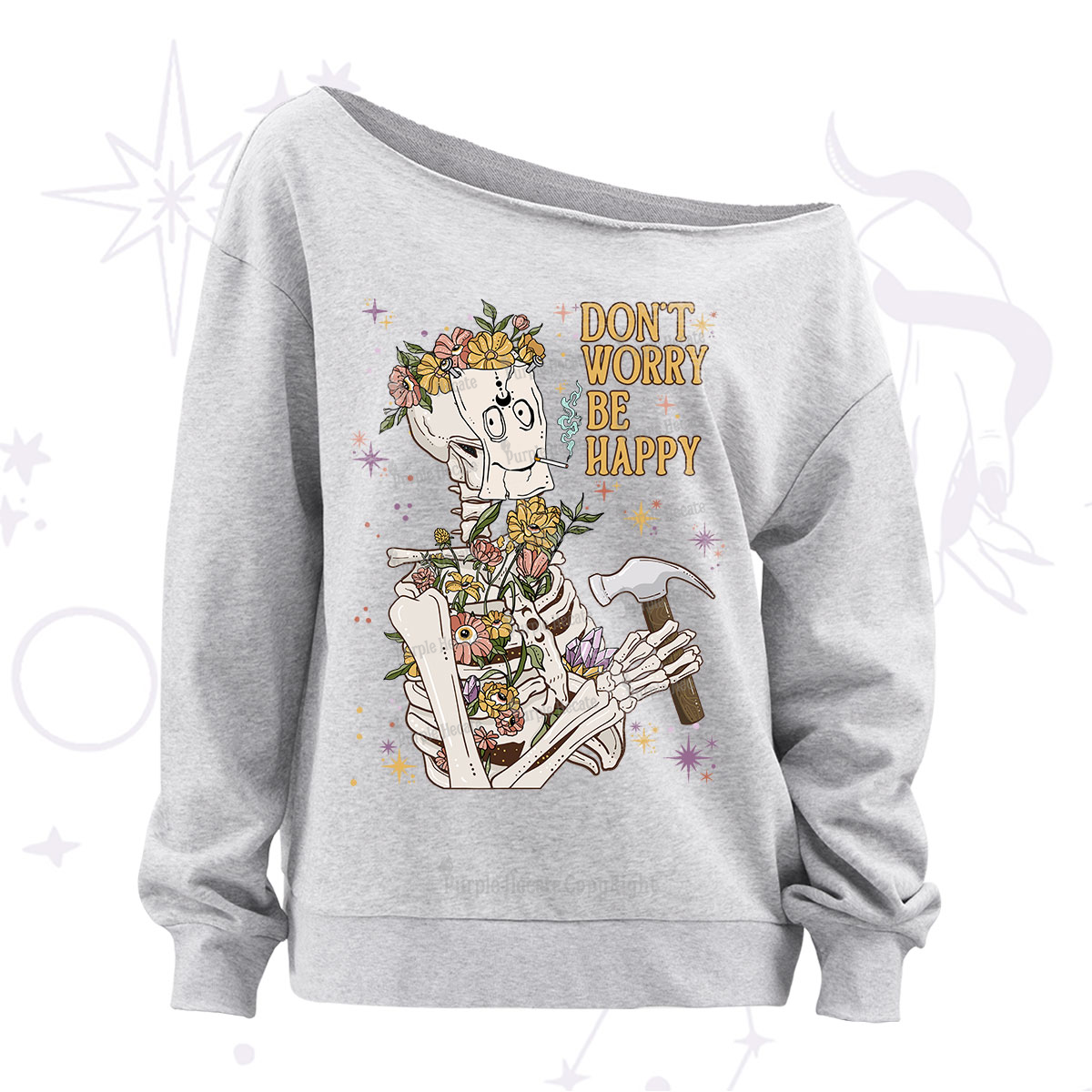 Purplehecate Don't Worry Be Happy Off The Shoulder Sweatshirt