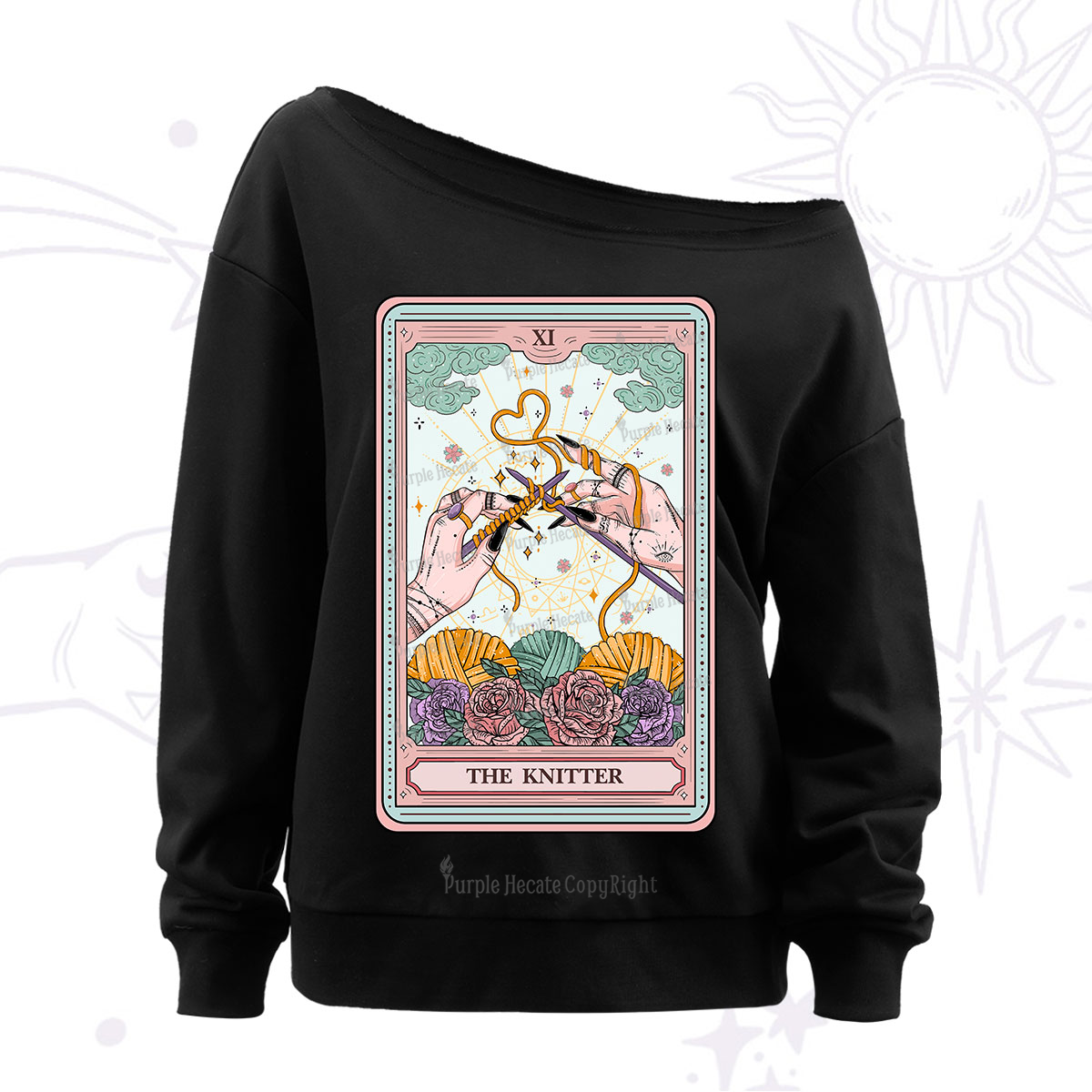 Purplehecate The Knitter Tarot Card Off The Shoulder Sweatshirt