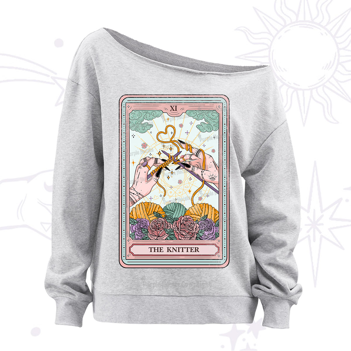 Purplehecate The Knitter Tarot Card Off The Shoulder Sweatshirt