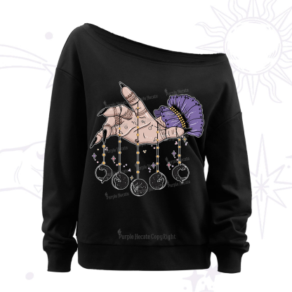 Purplehecate Feline Lunar Phases Off The Shoulder Sweatshirt