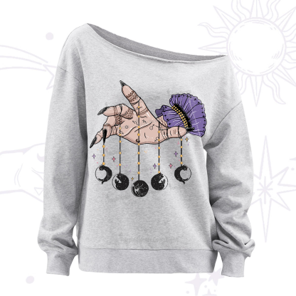 Purplehecate Feline Lunar Phases Off The Shoulder Sweatshirt