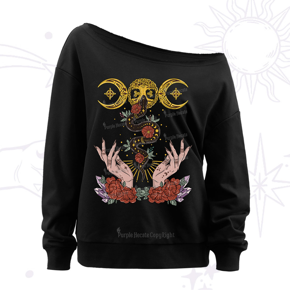 Purplehecate Lunar Bloom Off The Shoulder Sweatshirt